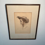 1950s Social Realism Portrait Drawing of Worker in Anger