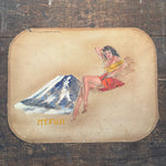 WW2 Souvenir Pin-Up Painting | Hand-Painted Canvas | Mt. Fuji | Original Military Folk Art