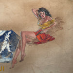 WW2 Souvenir Pin-Up Painting of Mt. Fuji | Military Folk Art