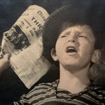 1939 World's Fair Photograph of Newsboy by Harvey O. Carpenter | Kodak Building Exhibition | 10 x 13 Silver Gelatin Print | 1930s Photo