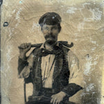 Antique Machinist Occupational Tintype: Early 1900s Mechanic Portrait with Wrench