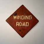 1930s Embossed “Winding Road” Steel Sign | Folk Art Relic