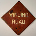 1930s Embossed “Winding Road” Steel Sign - Early 20th Century Roadside Relic - Folk Art Heavy Patina