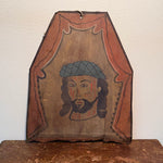 19th Century Mexican Retablo of El Divino Rostro - Antique Devotional Folk Art on Tin - Arched Tombstone Form - Circa 1870