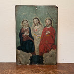 19th Century Holy Trinity Retablo | Antique Mexican Tin Painting | Spanish Colonial Devotional Folk Art | Rare Anthropomorphic