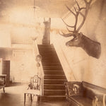 Antique Interior Photograph of Grand Hall or Lodge - Elk Mount Staircase - Native American Chief Pillow - Chicago - 1890s - AS IS