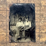 Antique Tintype of Smoking Police Officer Nightstick Whiskey