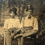 Antique Tintype Photograph Two Men Police Officer Hat Nightstick Whiskey Flask Bowler Victorian 1880s Occupational Vice Americana