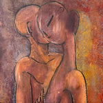 1940s Modernist Nude Couple Painting on Board | Modigliani Influence | Signed & Dated Verso | 36.5” x 11” | WPA Era Art
