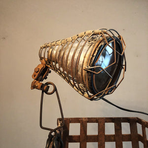 Vintage Shop Clamp Light from Old Phillips 66 Station - 1940s - Unusual Trouble Light Cage - Rare Industrial Decor - Articulating Adjuster