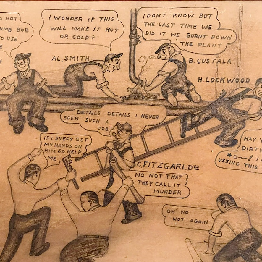 RareWPA Era Drawing of Plumbers in Dialogue from St. Louis Plumbing Union Archive - Rare 1930s Occupational Artwork - Graphite on Paper