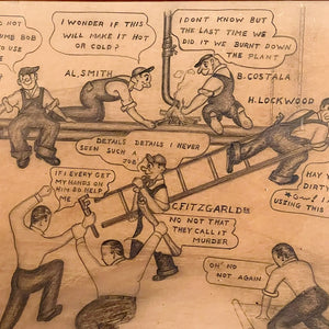 RareWPA Era Drawing of Plumbers in Dialogue from St. Louis Plumbing Union Archive - Rare 1930s Occupational Artwork - Graphite on Paper
