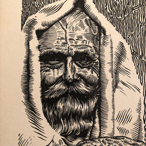 Vintage Illustration Art of Man in Cloak with Creepy Fingers - 1958 - Mystery Artist - Illegible Signature