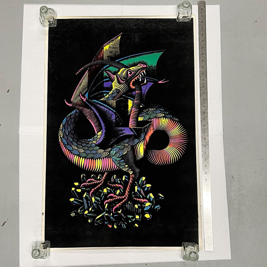 1970s MC Escher Black Light Poster of Dragon