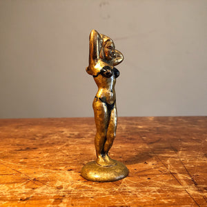 Art Deco Nude Woman Bottle Opener - Vintage Brass Breweriana - 1920s