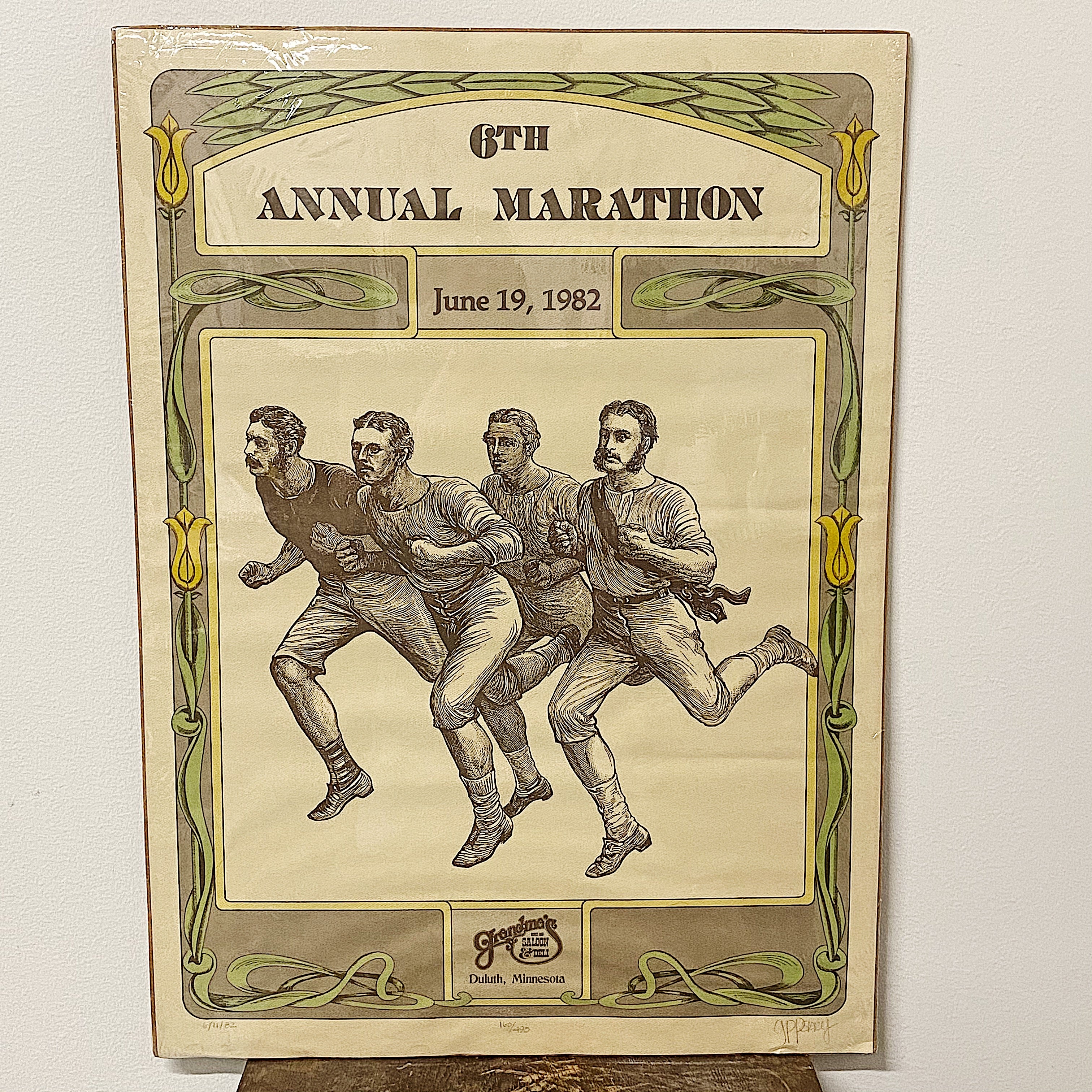 Rare Duluth Marathon Poster from 1982 - Limited Edition Signed Grandma's Marathon Lithograph - 6th Annual Run - 140 of 490 - Old Timey Image Cool