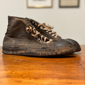 1940s Military Sneakers - 10? - Unmarked Converse Style - Adidas Stripes - Vintage Black Street Style Shoes - Rare Display Piece - Original Street Style