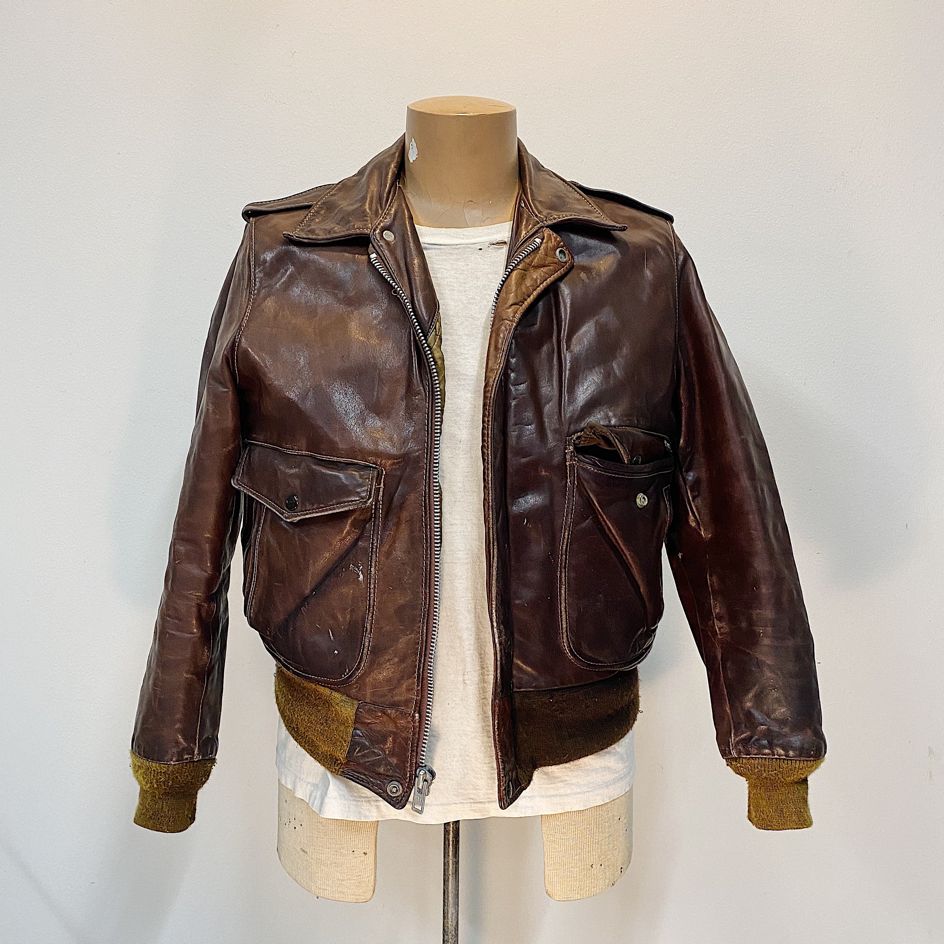 Vintage Schott Flight Jacket - I-S-674-M-S - Brown Leather Bomber - Size 42 - 1970s - Cool Patina - Made in USA
