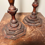 Antique Folk Art Gothic Wood Candleholders | Set of 2
