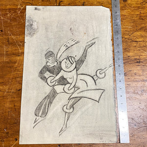 Modernist Charcoal Drawing of Skaters