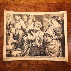 Giovanni Battista Dotti Engraving of The Denial of St. Peter - 1670 - After Lorenzo Pasinelli - Rare Early Etching - 17th Century - Museum