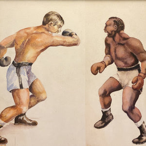WPA Era Painting of Boxing Match - 1930s? - Mystery Artist - Watercolor on Paper - Antique Sports Artwork - Depression Era Art - Rare