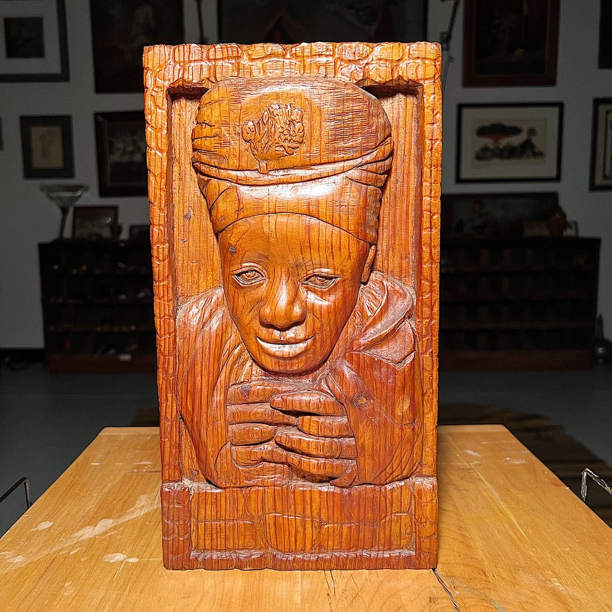 Rare Vintage Folk Art Sculpture of Woman in Head Scarf - Tony Wons Attribution - 1950s Relief Wood Sculptures - African American Art - Rare