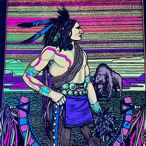 Rare 1970s Sioux Black Light Poster - Western Graphics Corporation No. 386 - Vintage Head Shop Art - Rare Hippy Posters - 31" x 18" - AS IS