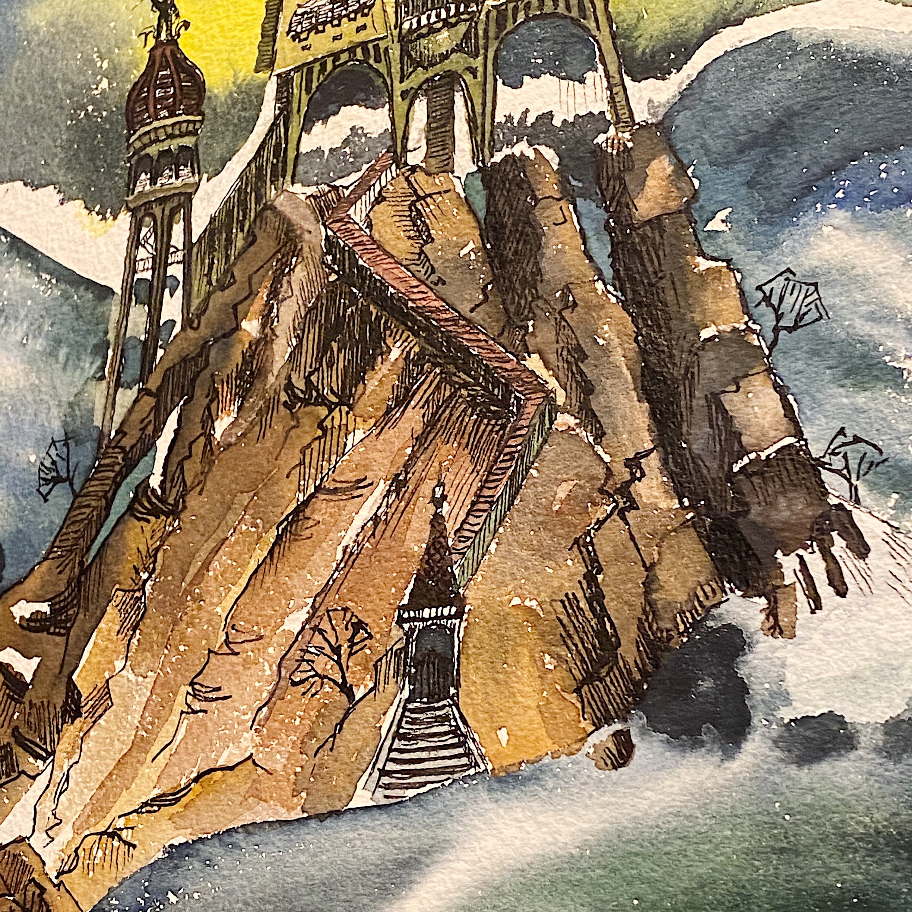 1970s Illustration Art Painting | Gothic "Haunted Lighthouse"