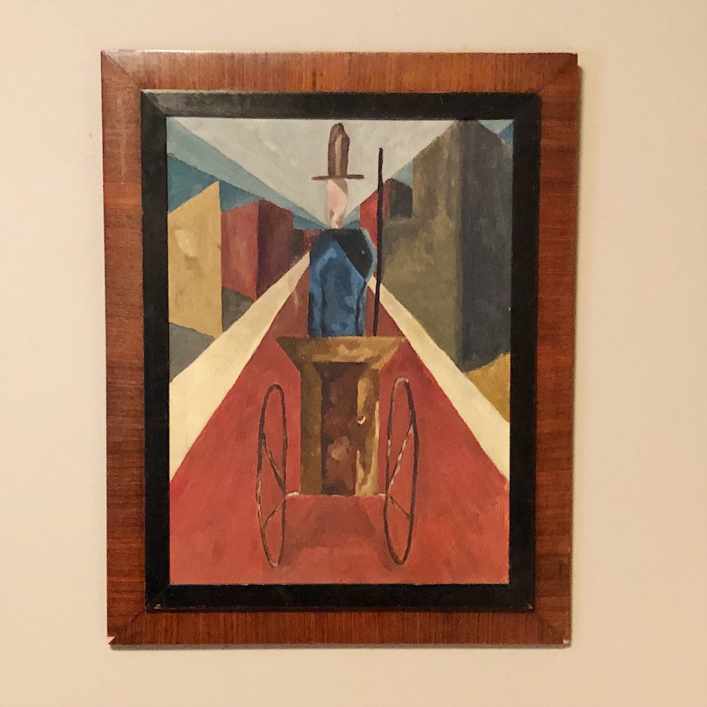 Antique Cubist Painting from 1930s - Marshall Field's Picture Gallery Art - Oil on Masonite - Rare Unusual Artwork - Depression Era Art
