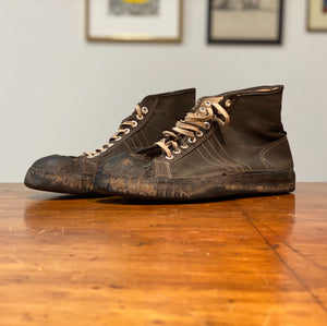 1940s Military Sneakers - 10? - Unmarked Converse Style - Adidas Stripes - Vintage Black Street Style Shoes - Rare Display Piece - Original Worn
