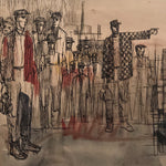 Cyrus Running Painting of Factory Workers in Vintage Workwear