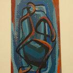 1950s Mod Painting of Abstract Figure - Surreal Artwork - Rare Modernist Paintings on Paper - Mystery Artist - Bamboo Frame