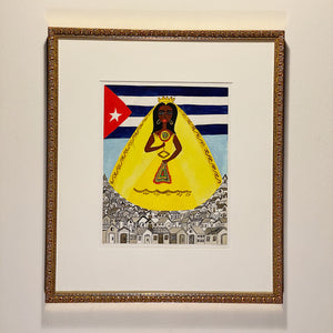 Cuban Folk Art Painting - 2002 - Signed by Mystery Artist - Cuba Flag - 19" x 16" - Early 2000s Artwork - Rare Primitive Art  Yellow