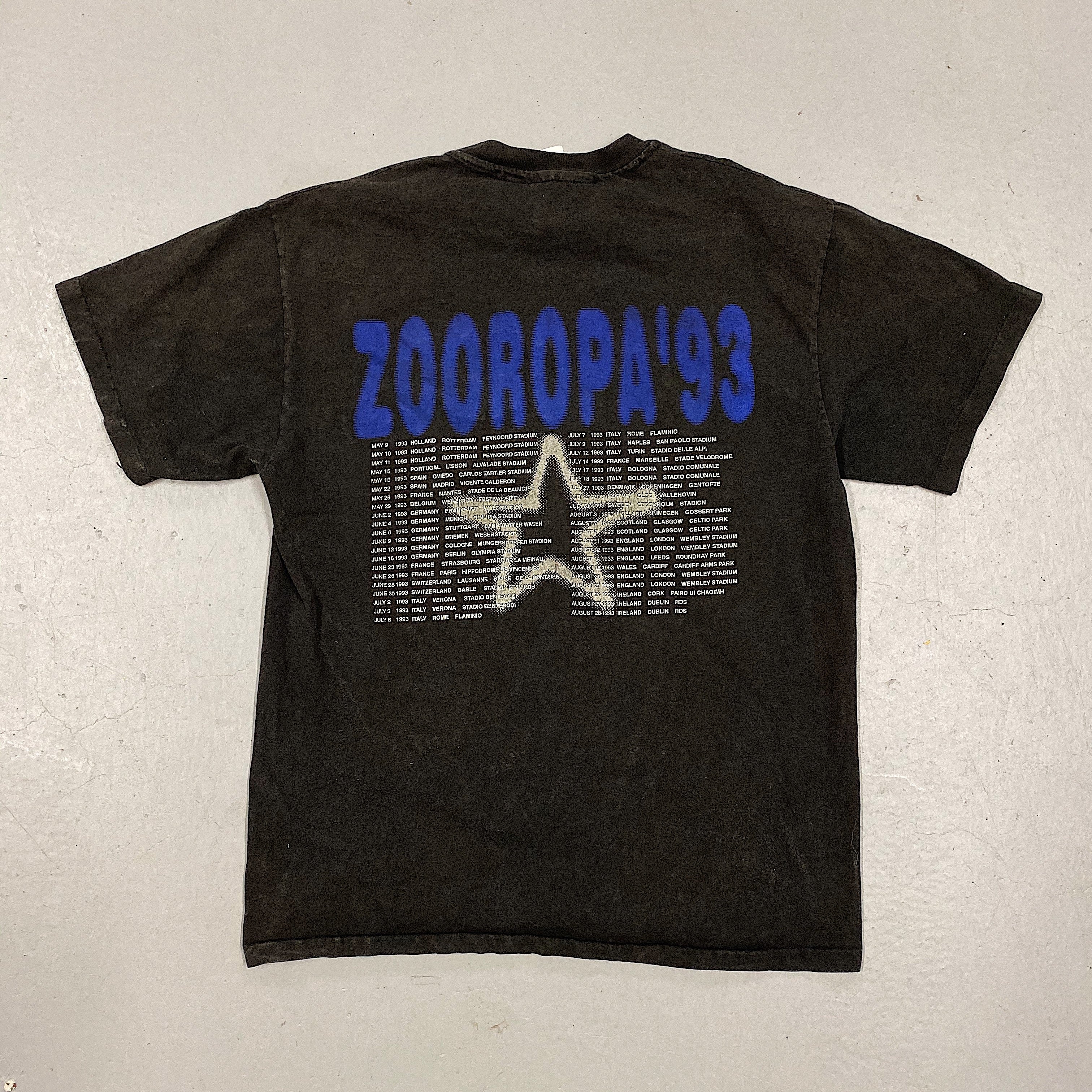 U2 Zooropa Concert T-Shirt - 1993 Zoo TV European Tour - Large Size - Hanes Tag - Rare Vintage Rock Shirts - 1990s 
