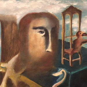 Close up of Vintage Surreal Painting from 1960s - Christopher Charles - Surrealist Artwork - Salvador Dali Influence - Outsider Art - Unusual