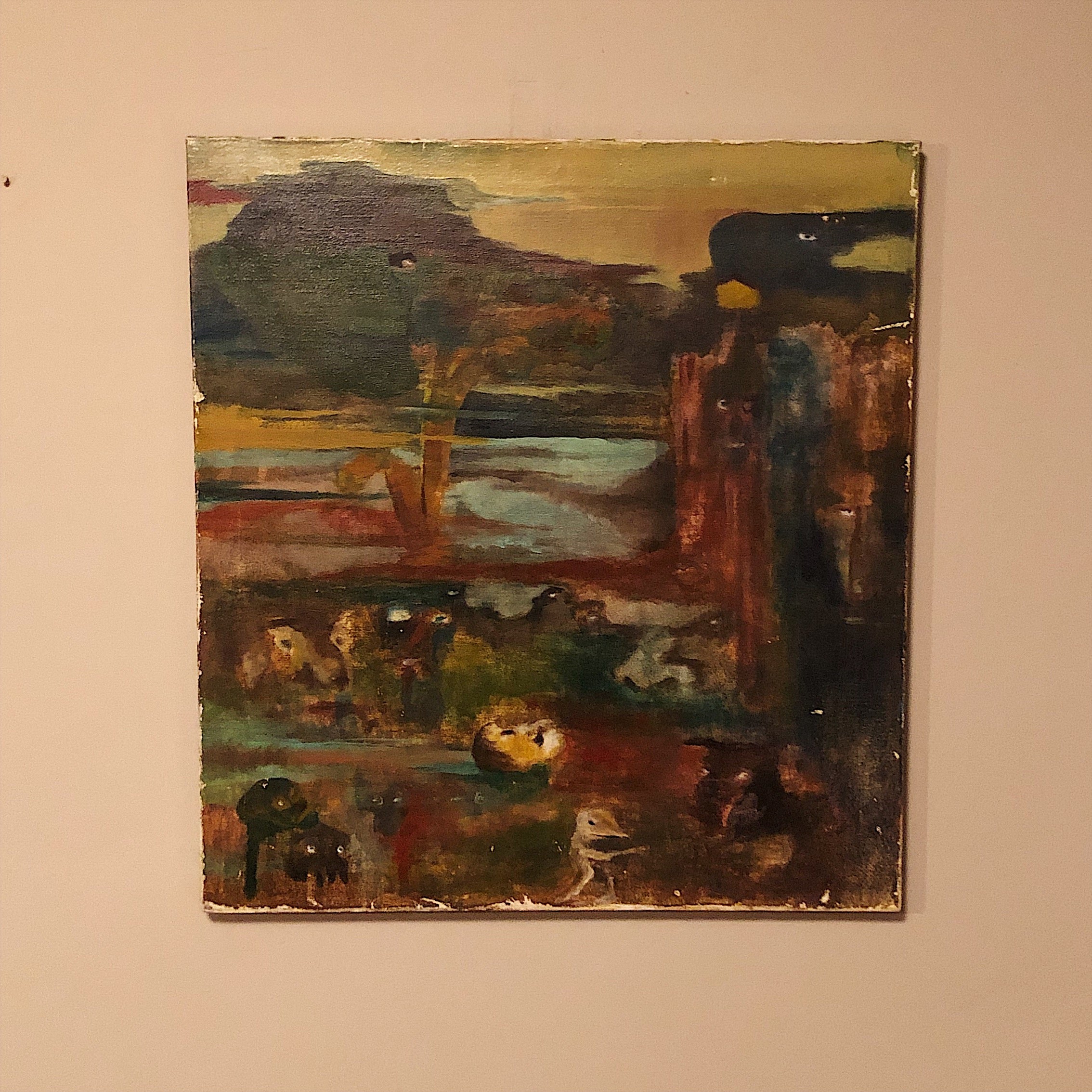 Vintage Surreal Painting from 1960s - Outsider Art - Christopher Charles - Surrealist Landscape Scene - Rare Unusual Artwork