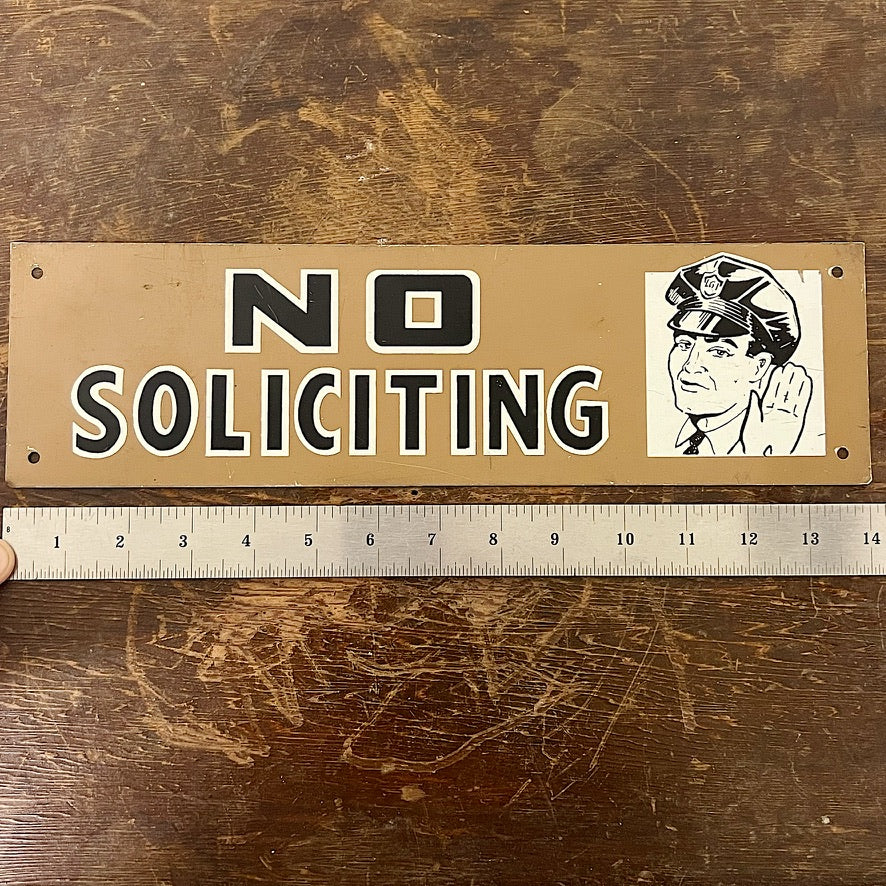 1950s No Soliciting Sign with Police Officer Graphic
