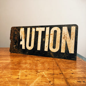 Right side view of Vintage Caution Railroad Sign