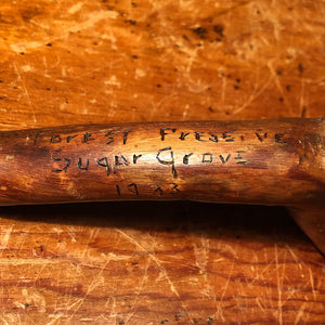 Antique Folk Art Walking Cane of Forest Service - 1933 - Sugar Grove Illinois - Depression Era Walking Stick - Hand Carved - Preservation