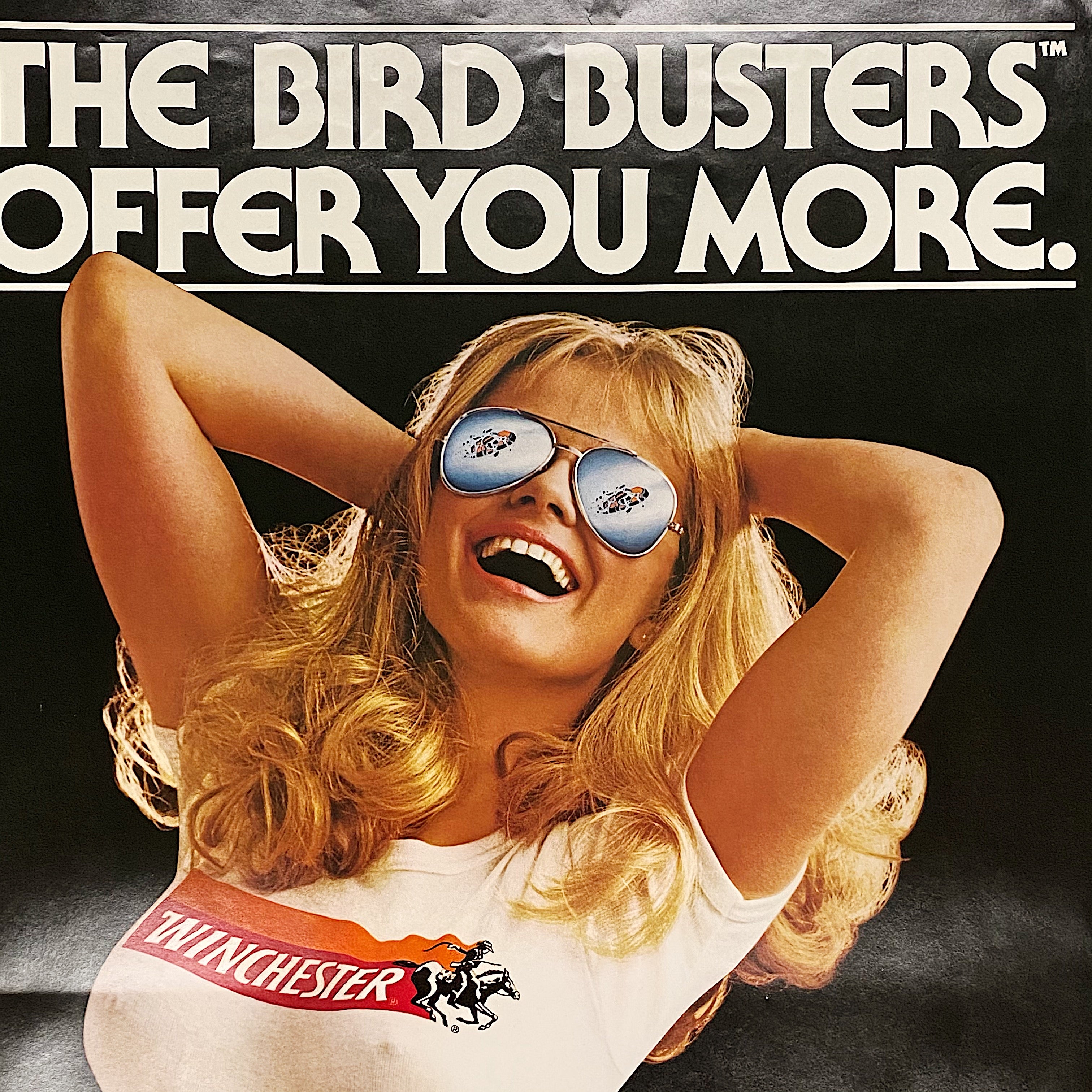 Rare Winchester Poster from 1982 - Bird Busters Offer You More - Vintage 1980s Posters - Richard Fegley Playboy Photographer - 28" x 20"