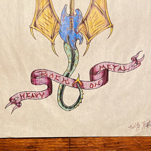 Vintage Tattoo Flash Art of Guitar Dragon | 1992