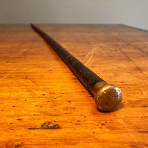 Antique Leather Cane with Brass Knob Top - 19th Century Plantation Walking Stick - Leather Straps