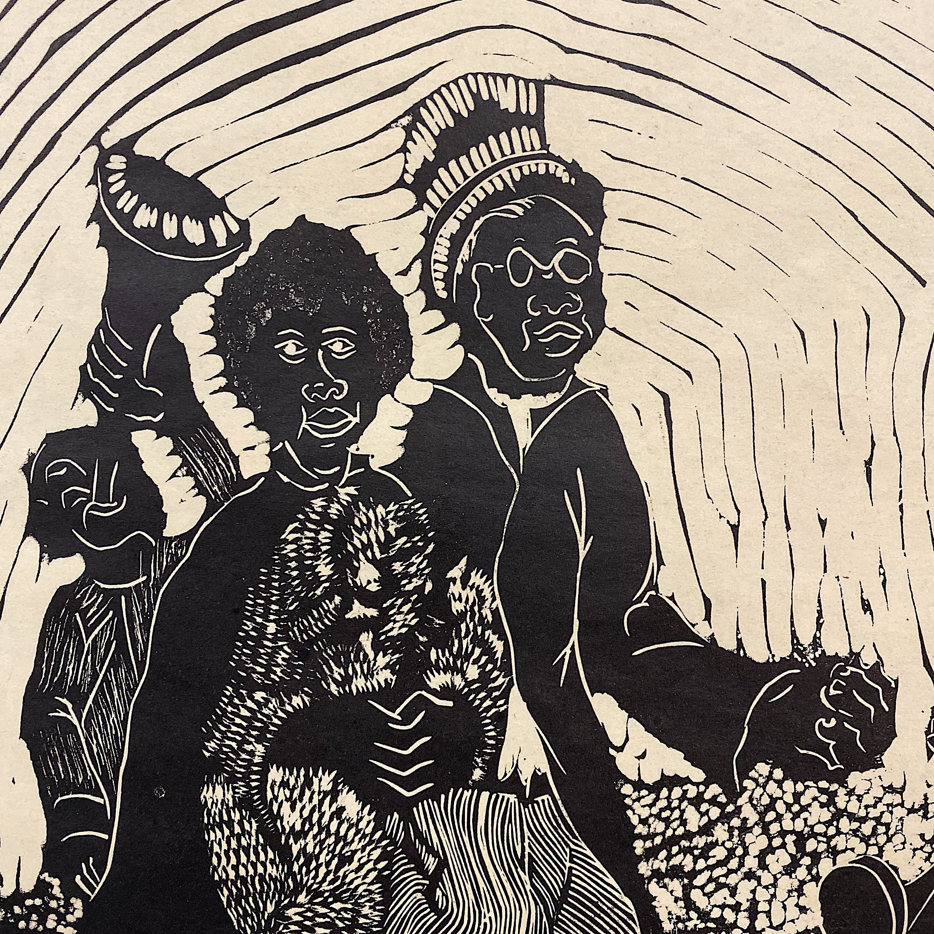 Zondi Chipa Linocut Print - Oh Happy Day - Early 1980s - Signed South African Artwork - Limited Edition 9 of 10 - Rare Woodcut - Amos