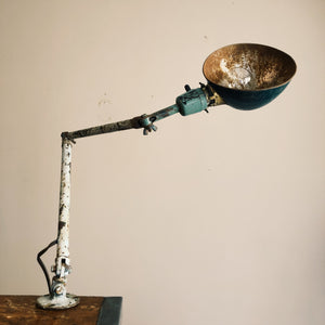 Vintage Industrial Articulating Task Lamp with Rare Hubbell Shade - Three Knuckles - Machinist Light - Adjusco
