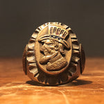 1940s Mexican Biker Ring  Uncle Sam - Rare WW2 Era Motorcycle Gang - Mixed Metals - Size 9 1/4 - Aztec Calendar - Statement Ring 