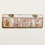 Vintage Clowns of America  License Plate - 1960s? - Rat Rod Embossed Sign - Rare Funny Car Club - Shriner's - Crazy Clown Car