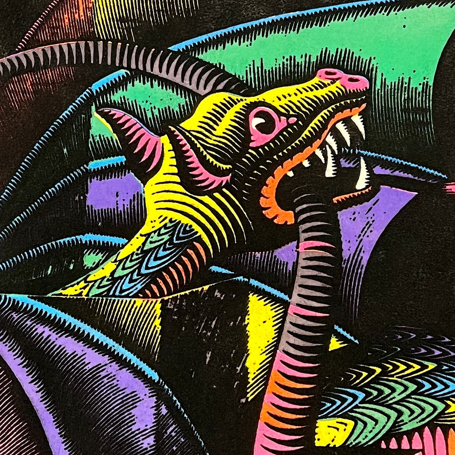 1970s MC Escher Black Light Poster of Dragon