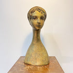 Front view of Antique Mannequin Head Store Display of Exotic Woman - Rare 1920s European Sculpture - Glass Eyes - Art Deco Design - Accent Piece