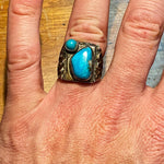 Vintage Dead Pawn Turquoise Biker Ring | Size 9